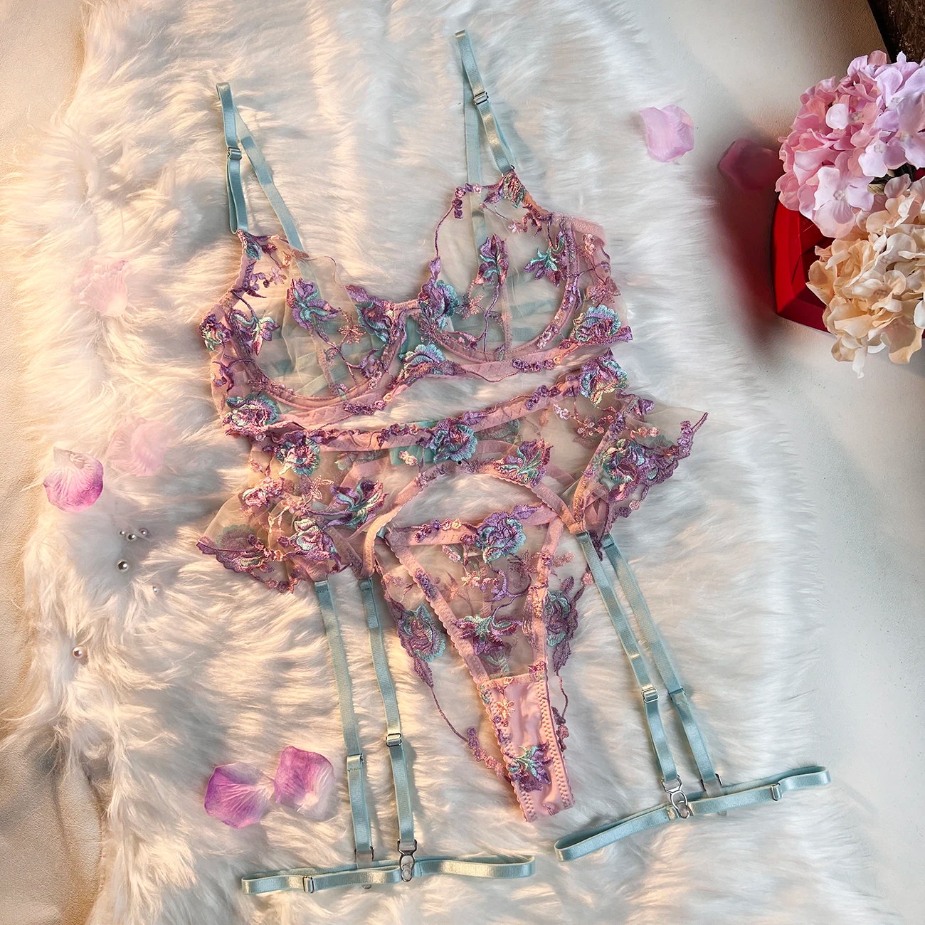 Lavender Floral Lingerie Set