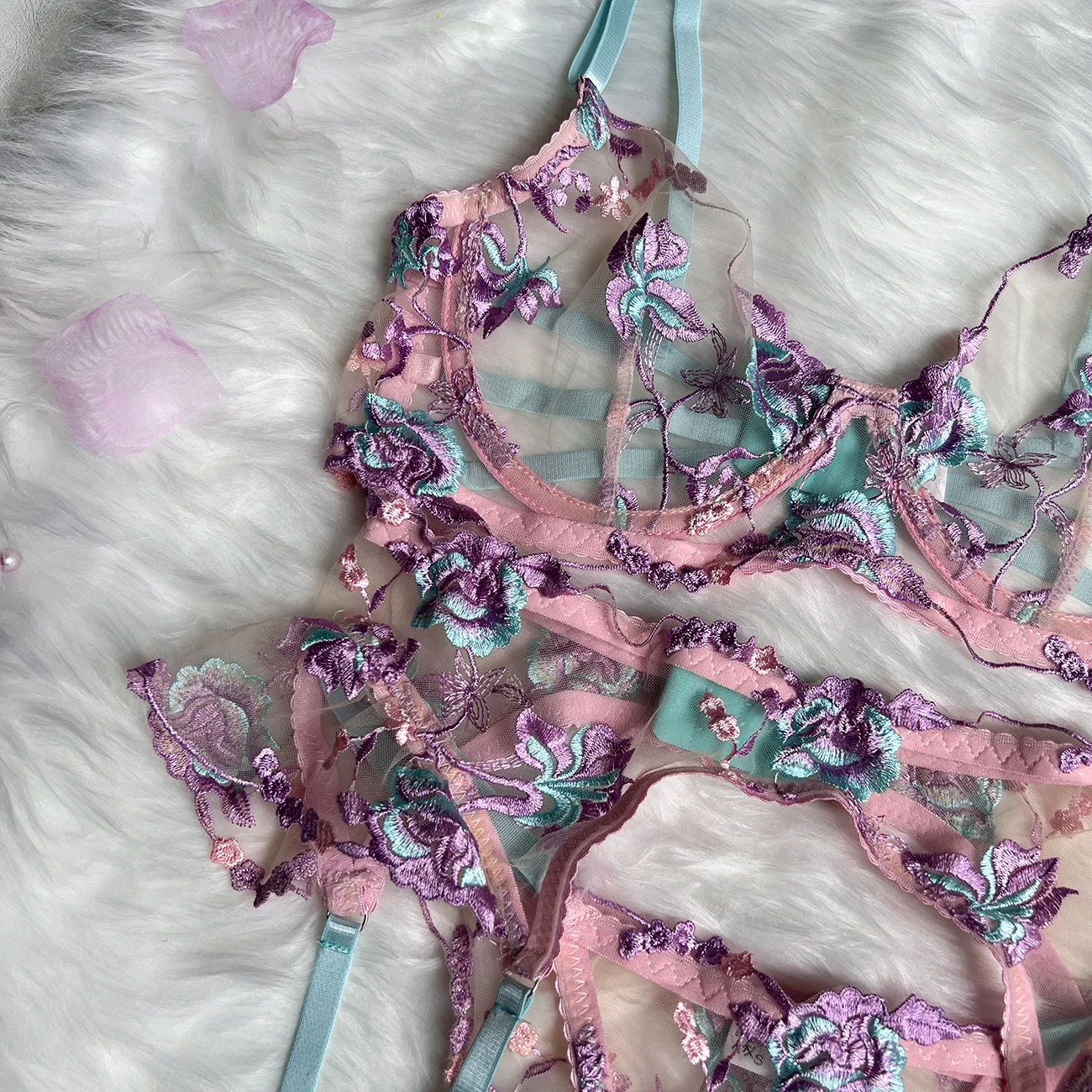 Lavender Floral Lingerie Set