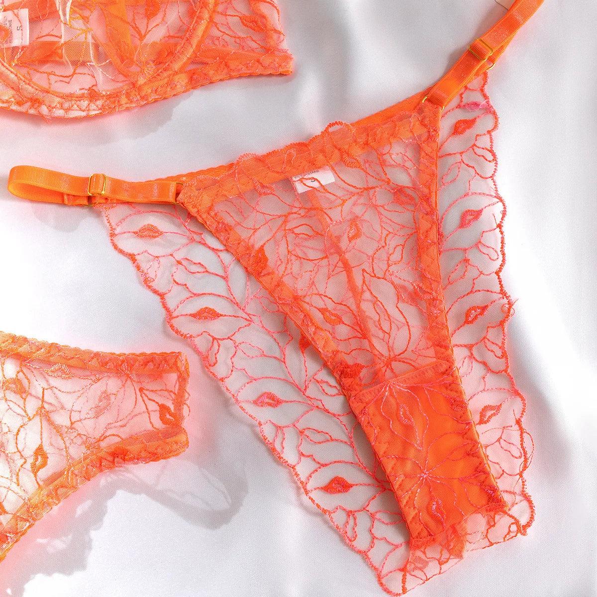 Orange Lip Neon Lingerie Set