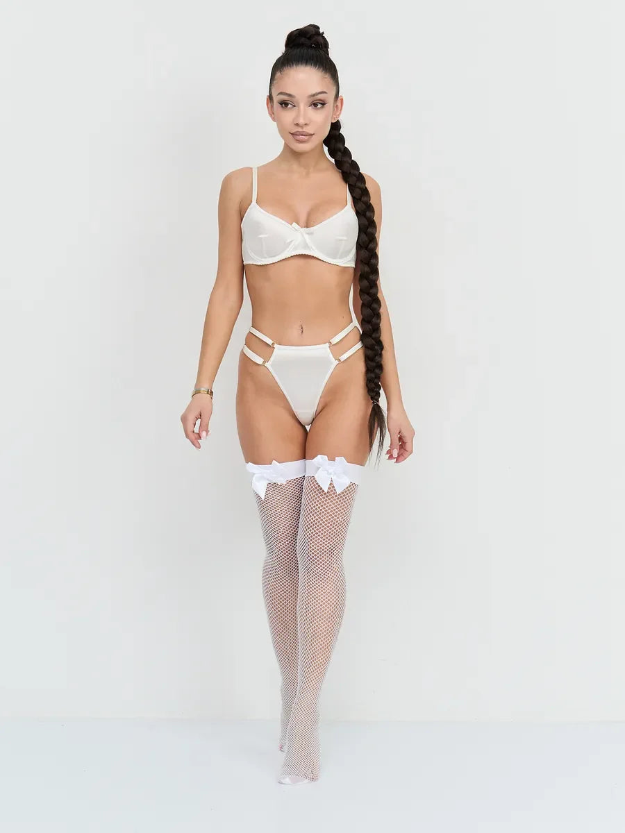 GiftMe White Bow Fishnet Tights