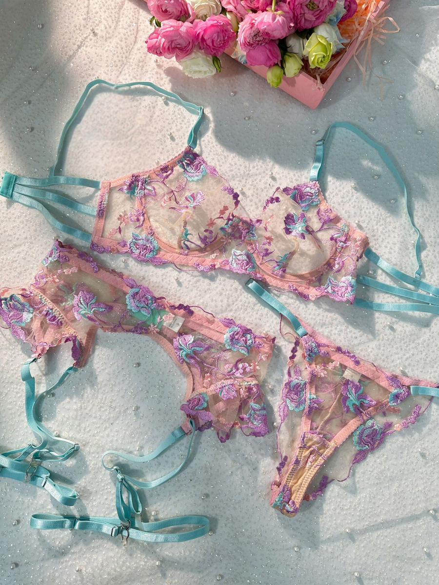 Lavender Floral Lingerie Set