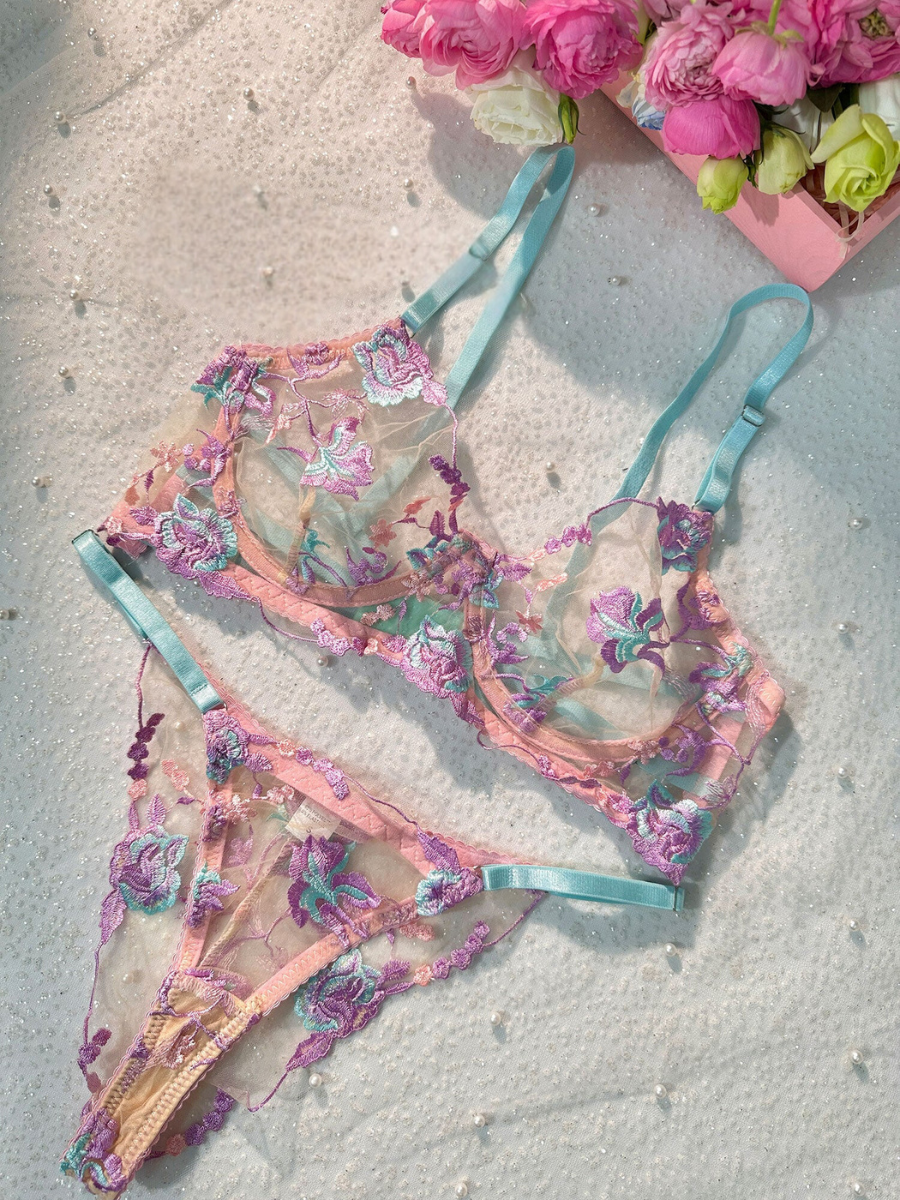 Lavender Floral Lingerie Set