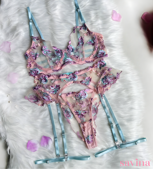 Lavender Floral Lingerie Set