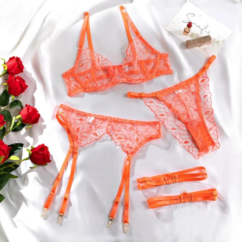 Orange Lip Neon Lingerie Set