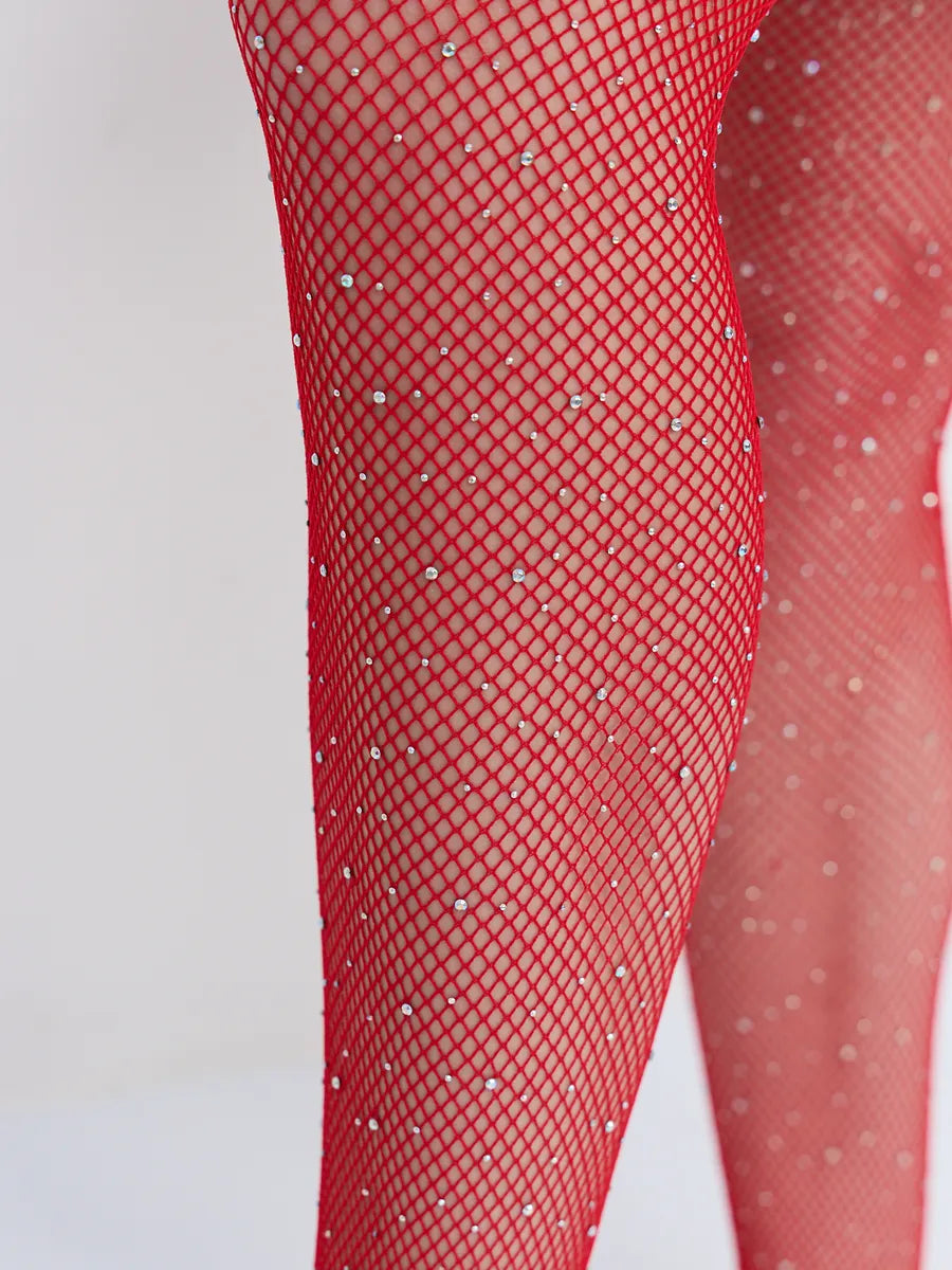Sparkling Red Lace Fishnet Tights